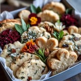 Delicate vanilla shortbread cookies decorated with edible flowers and sugar for a festive treat.  