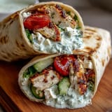 Golden grilled Tzatziki Chicken Wraps, bursting with fresh cucumber, feta, and creamy sauce.