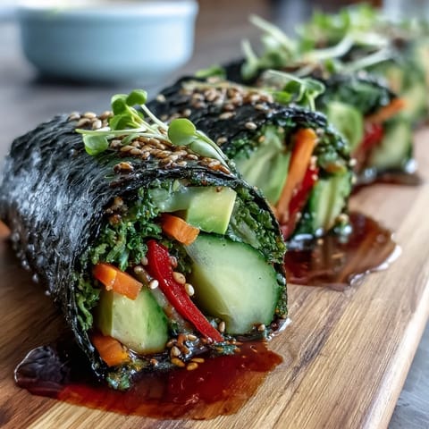 Colorful nori rolls loaded with crisp vegetables and ripe avocado, ready for dipping.