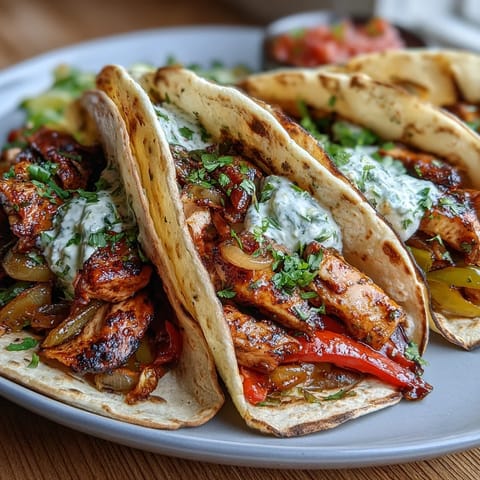 Easy Chicken Fajitas with sizzling chicken and colorful bell peppers cooking in a hot skillet.
