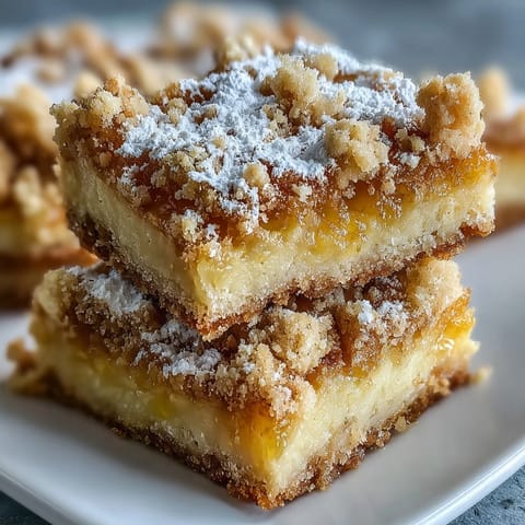 Freshly baked Homemade Lemon Crumb Bars showcase bright yellow lemon filling and golden crumb topping on a cooling rack.