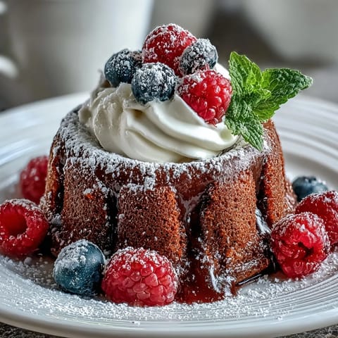 A single Hojicha White Chocolate Lava Cake sliced open to reveal the creamy white chocolate ganache filling, dusted with powdered sugar.