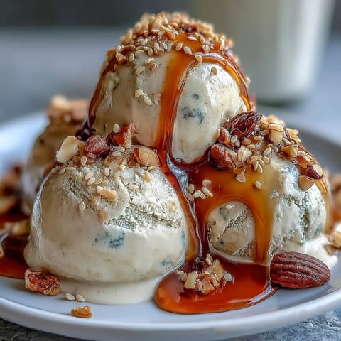 Creamy vanilla ice cream melts under a shot of hot Hojicha Affogato in a clear glass.