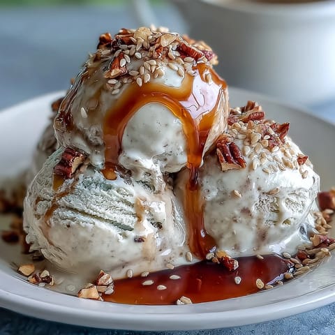 Hojicha Affogato features roasted tea poured over ice cream with optional toasted sesame topping.