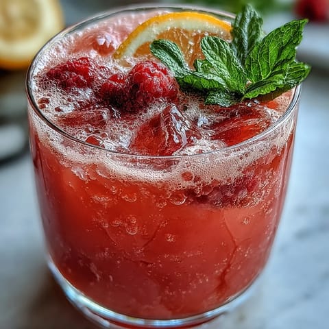 Vibrant nonalcoholic spritzer featuring muddled raspberries, lemon, and sparkling water—perfect for summer gatherings.