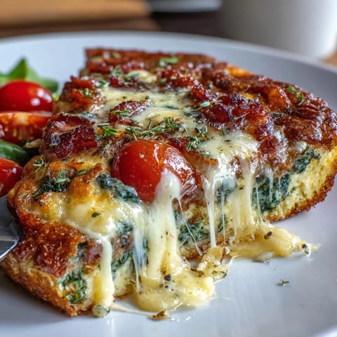 Savory One-Pan Ham and Swiss Frittata with golden eggs, diced ham, and melted Swiss cheese baked to perfection.  