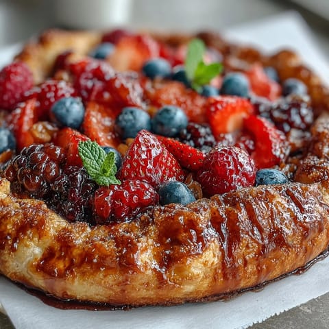 A close-up of a Summer Berry Galette with bubbling fruit and delicate almond crust.