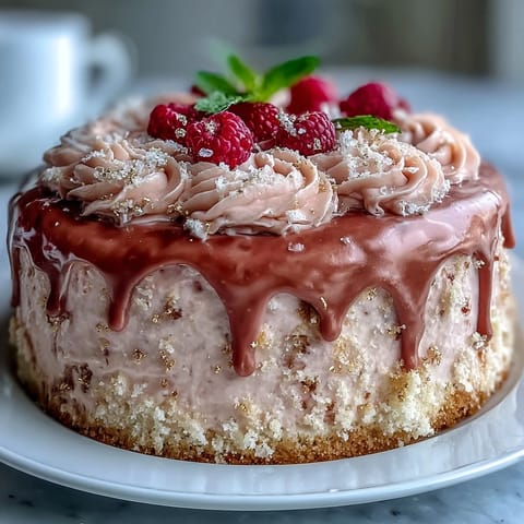 Bridal Shower Rosé Velvet Cake: elegant pink layers with shimmering gold drip.