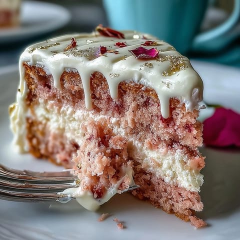Elegant pink Bridal Shower Rosé Velvet Cake with shimmering gold drip.