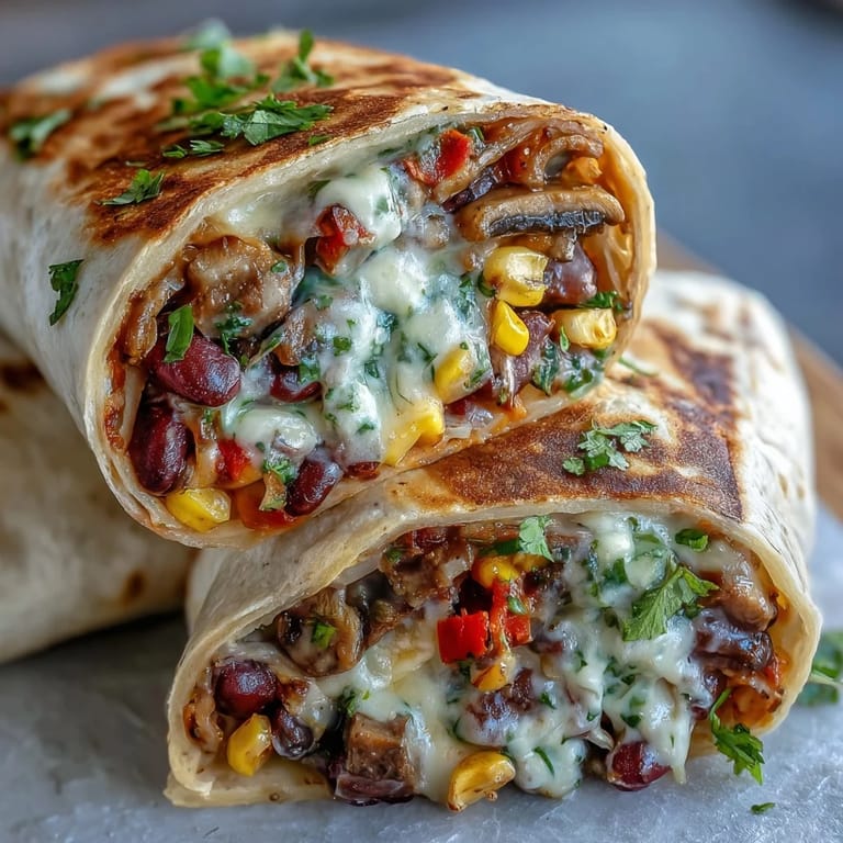 A skillet of sizzling Veggie Burritos with peppers, corn, and cilantro offers a satisfying dinner.