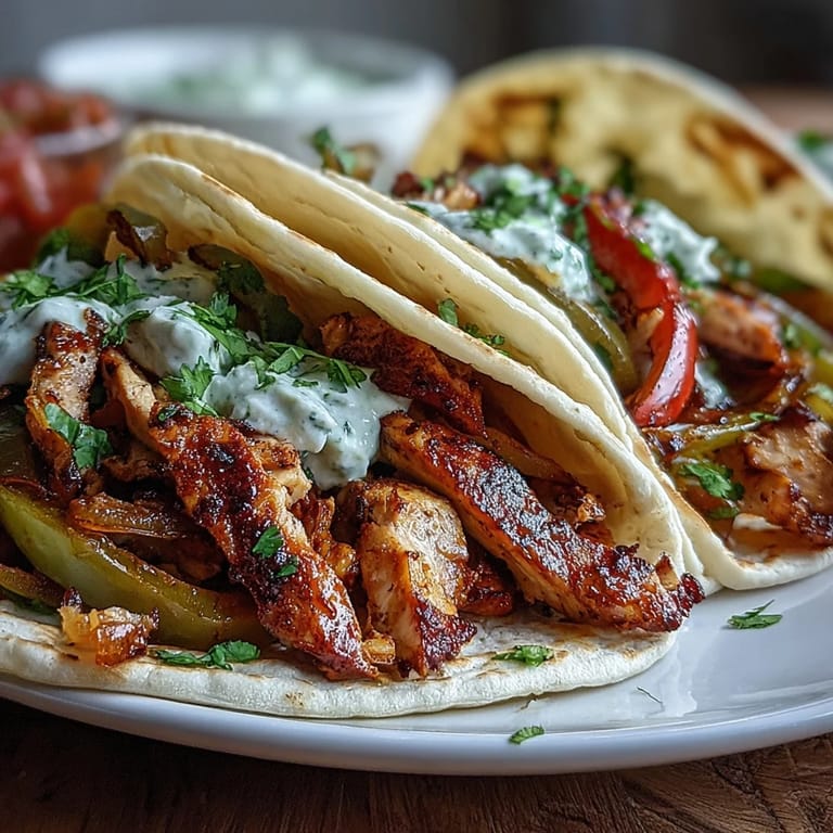 Sliced Easy Chicken Fajitas on a plate with lime wedges, onions, and vibrant bell peppers.