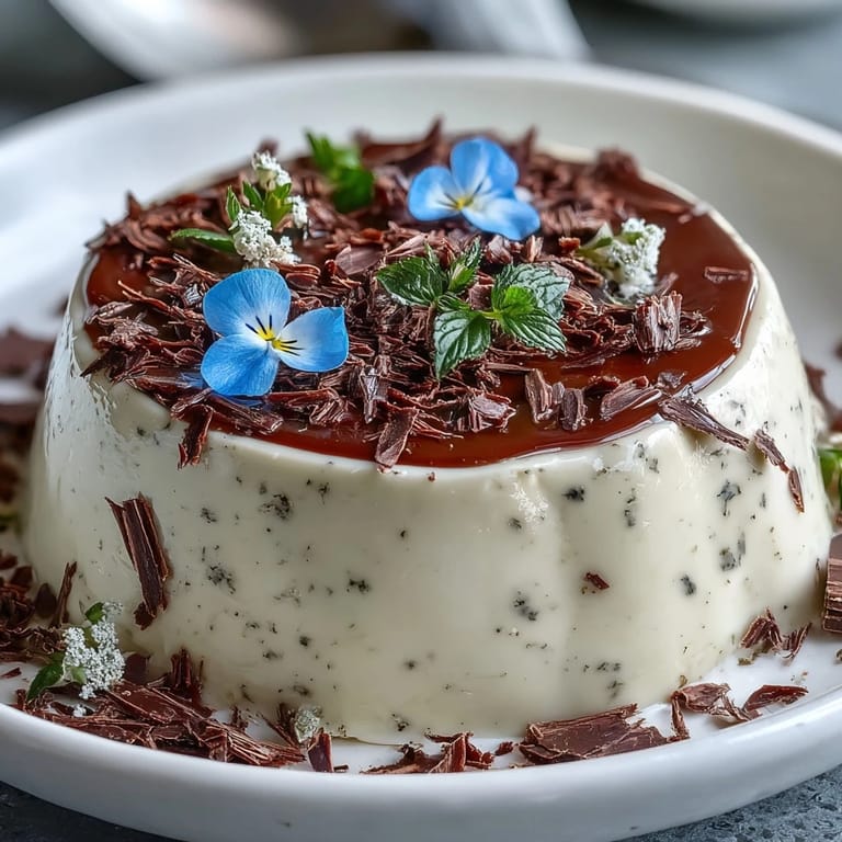 Creamy Hojicha Panna Cotta served in ramekins with delicate edible flowers, perfect for a dinner party dessert.