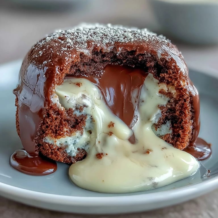 Steam rises from a warm Hojicha Lava Cake, exposing a gooey roasted green tea ganache oozing onto the dish.