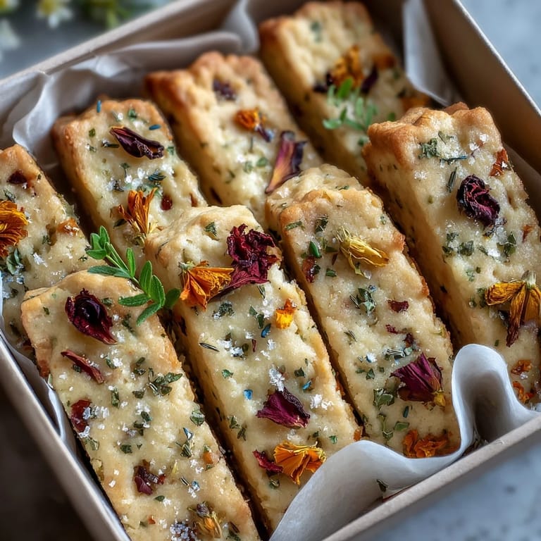 Buttery shortbread cookies adorned with dried edible flowers, perfect for a Mother's Day dessert box.