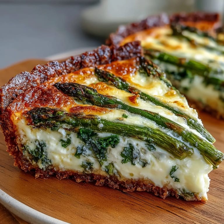 Elegant asparagus and Brie quiche with a buttery crust, perfect for a light and festive spring brunch.