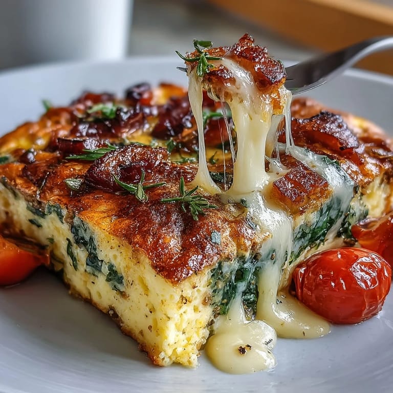 Warm One-Pan Ham and Swiss Frittata featuring tender vegetables, melted cheese, and savory ham in every bite.