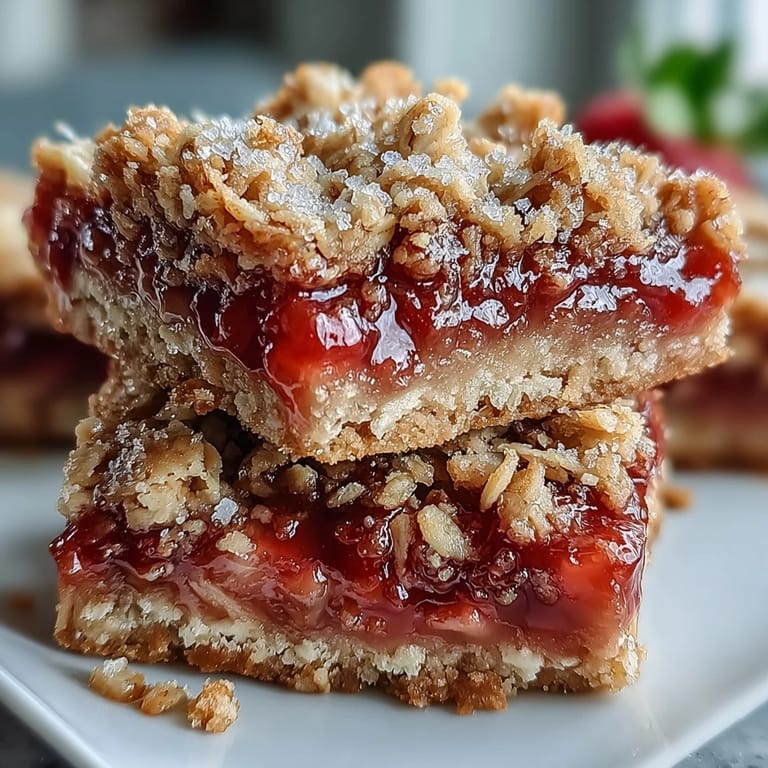 Sweet and tart strawberry rhubarb crumble bars baked to golden perfection for sharing.