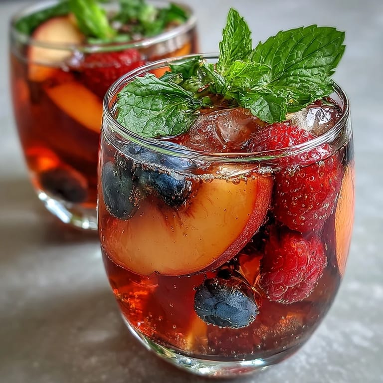 Refreshingly cool peach and berry mocktail, perfect for a sunny U.S. afternoon.