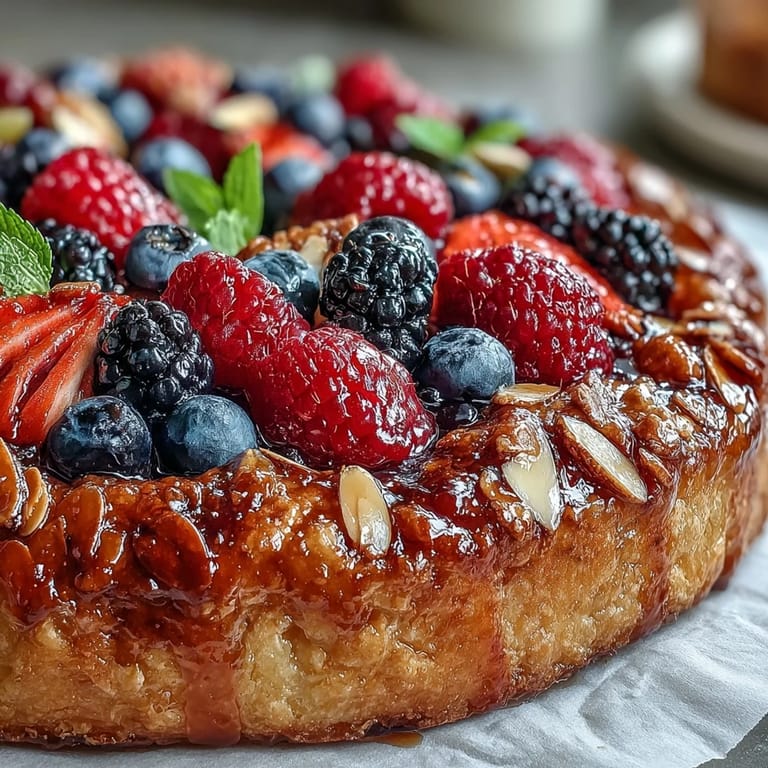 Enjoy this easy, open-faced Summer Berry Galette, topped with toasted almonds.