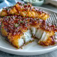 Crispy golden catfish fillets with Southern spices, served alongside zesty remoulade sauce on a rustic wooden board.