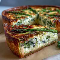 Beautiful asparagus and Brie quiche, golden and flaky, ready for a Mother's Day brunch celebration.